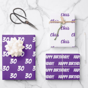 Geburtstagswunsch zum 30. mit individuellem Namen  Geschenkpapier Set