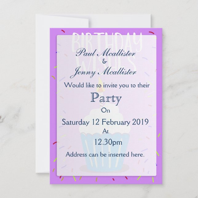 Geburtstagswünsche (mit Feiertagskuchen) Einladung (Vorderseite)