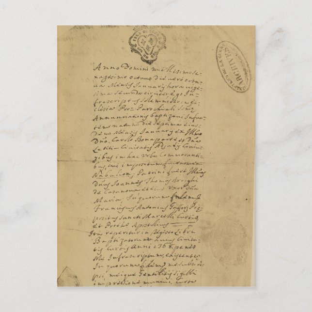 Geburtsurkunde von Napoleon, 1769 Postkarte (Vorderseite)