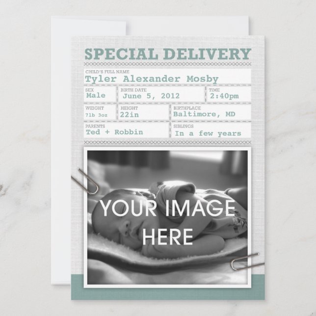 Geburtszertifikat Kinderankündigung Ankündigung (Vorderseite)