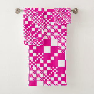 Gecheckt, Karos in Magenta und White Badhandtuch Set