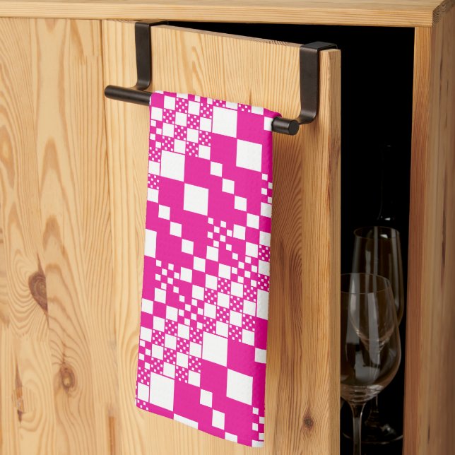 Gecheckt, Karos in Magenta und White Geschirrtuch (Drittel gefaltet)