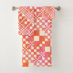 Gecheckt, Karos - Rosa, Orange und Creme Badhandtuch Set