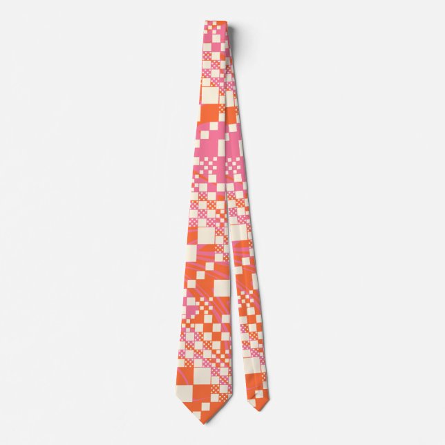Gecheckt, Karos - Rosa, Orange und Creme Krawatte (Vorderseite)
