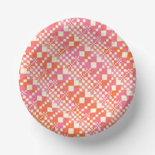 Gecheckt, Karos - Rosa, Orange und Creme Pappteller