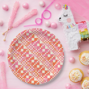 Gecheckt, Karos - Rosa, Orange und Creme Pappteller