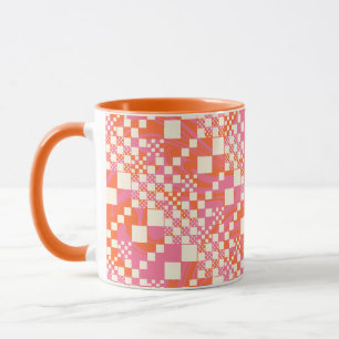 Gecheckt, Karos - Rosa, Orange und Creme Tasse