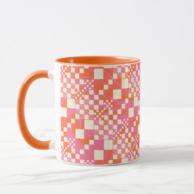 Gecheckt, Karos - Rosa, Orange und Creme Tasse (Links)