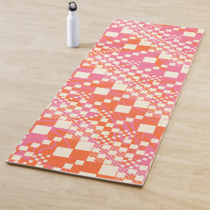 Gecheckt, Karos - Rosa, Orange und Creme Yogamatte