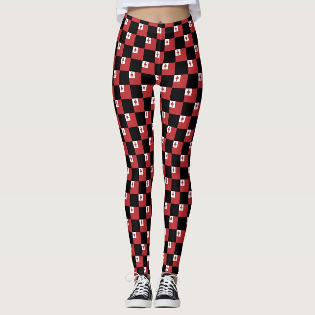 Gechecktes Muster der Tonga-Flagge Leggings (Vorderseite)