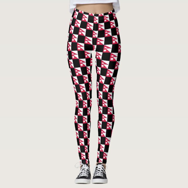 Gechecktes Muster für Nepal-Flaggen Leggings (Vorderseite)