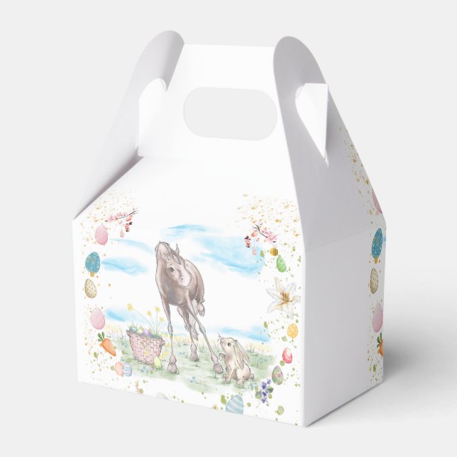 Gechenkverpackung Ostermotiv mit Pferd und Hase Geschenkschachtel (Rückseite)
