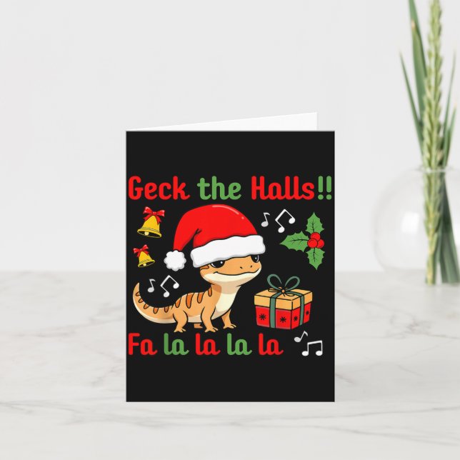 Geck The Halls Leopard Gecko Christmas Pun Pet Own Karte (Vorderseite)