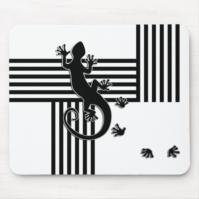 Gecko - abstrakte schwarz-weiße Streifen Mousepad (Vorne)