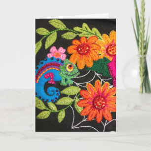 Gecko Eidechse gestepptes Filz Geburtstag Karte