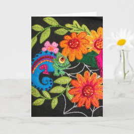 Gecko Eidechse gestickte Filzperlen Pailletten Karte