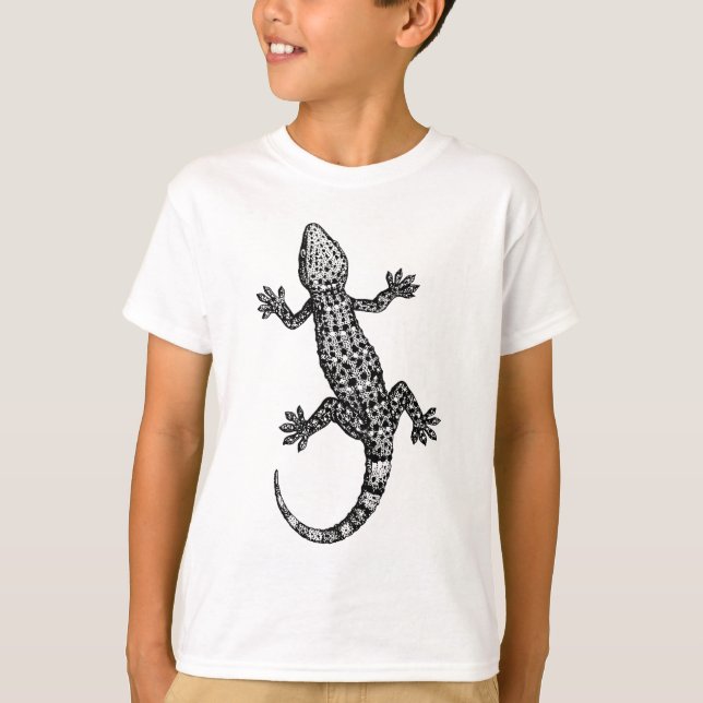 GECKO LIZARD DESIGN IN SCHWARZ UND WEISS T-Shirt (Vorderseite)