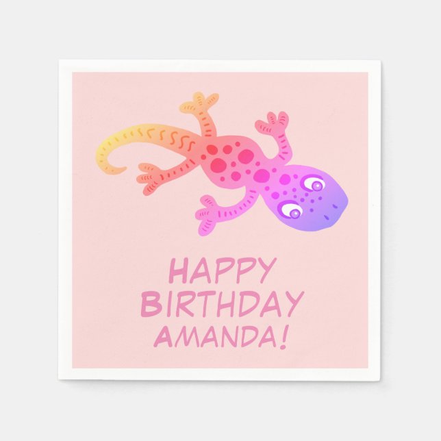 Gecko Lizard Rainbow Individuelle Name Kindergebur Serviette (Vorderseite)