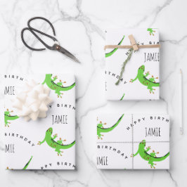 Gecko Lizard Reptile Birthday Individuelle Name Geschenkpapier Set