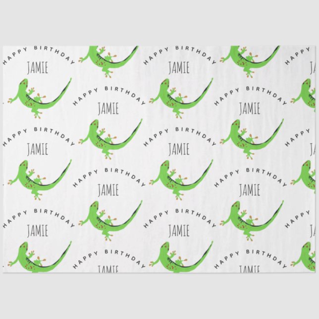 Gecko Lizard Reptile Birthday Individuelle Name Seidenpapier (Vorderseite)