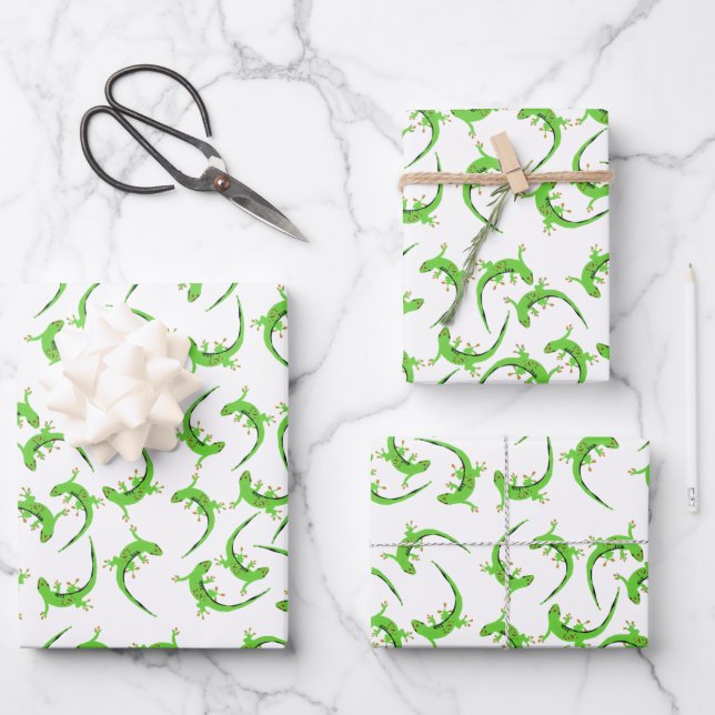 Gecko Lizard Reptile Muster Geschenkpapier Set (Vorderseite)