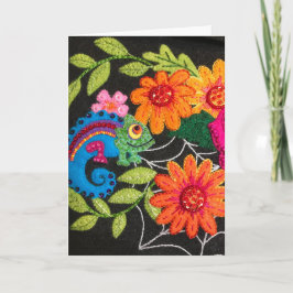 Gecko Lizard Stitched Felt Beads Sequins Karte