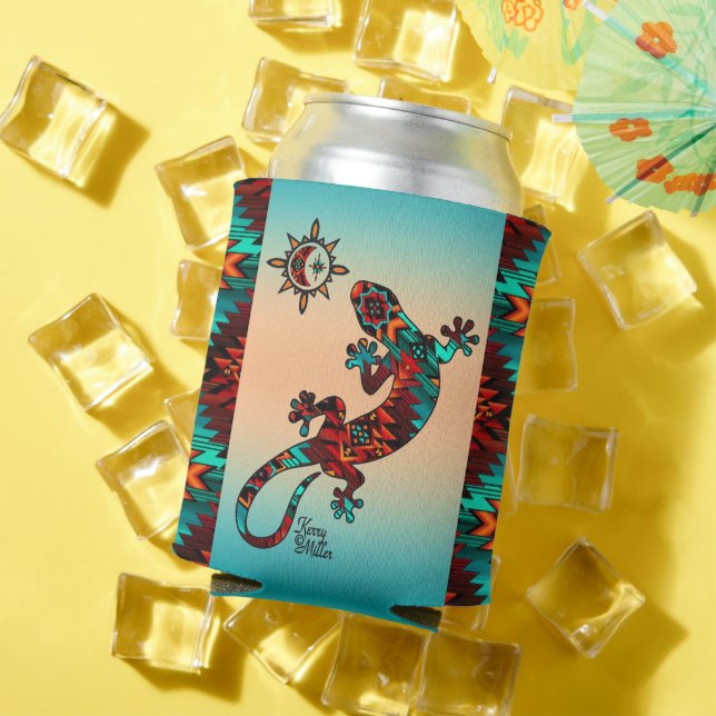 Gecko Lizard und Sun können sich kühlen Dosenkühler (In Situ Sommer)