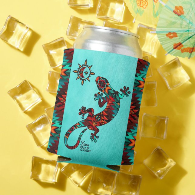 Gecko Lizard und Sun können sich kühlen Dosenkühler (In Situ Sommer)