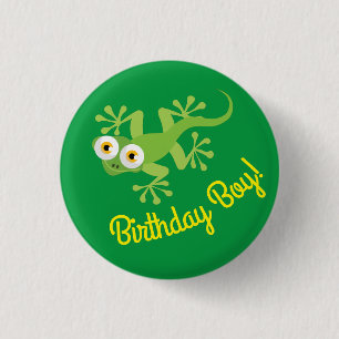 Gecko Lizards Birthday Boy Party Niedlich Kids Button