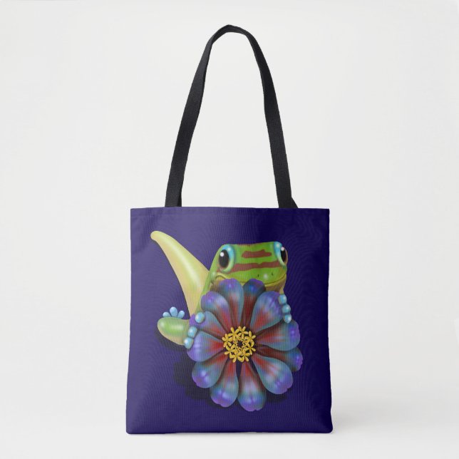 Gecko mit Zinnia-Blume (Vorderseite)