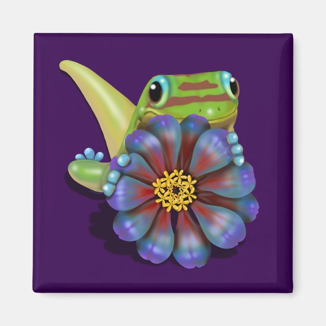 Gecko mit Zinnia-Blume Magnet (Vorne)