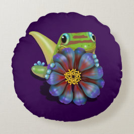 Gecko mit Zinnia-Blume Rundes Kissen