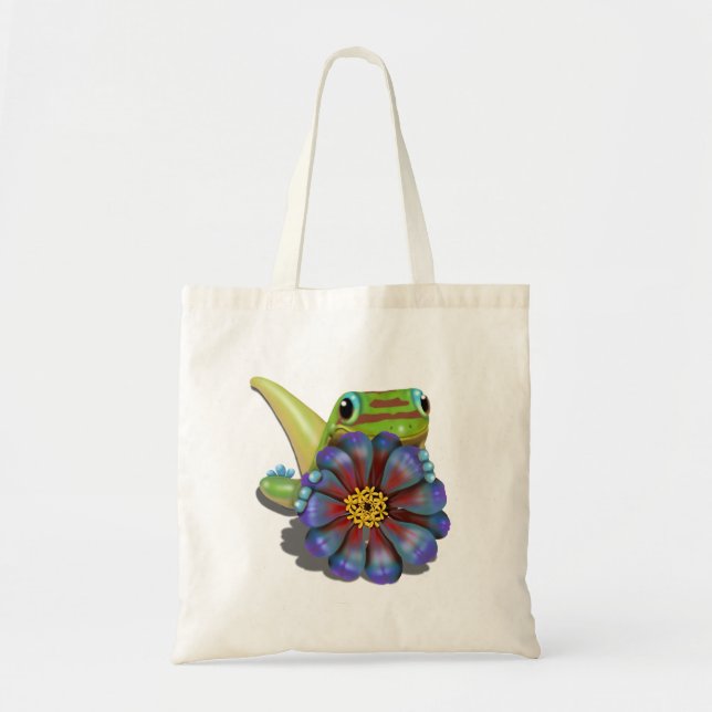 Gecko mit Zinnia-Blume Tragetasche (Vorne)