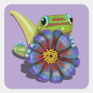 Gecko mit Zinnia Quadratischer Aufkleber