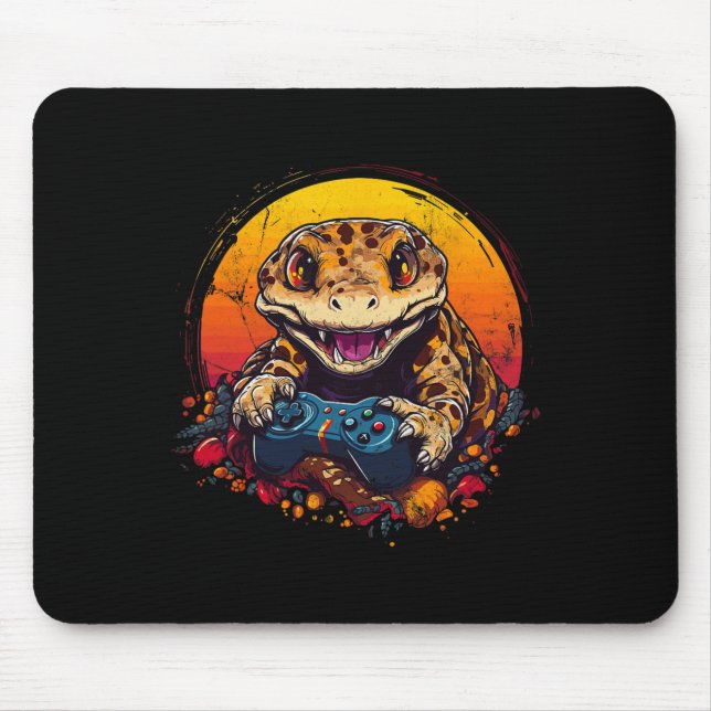 Gecko Playing Video Game Lizard & amp; Reptiles Ga Mousepad (Vorne)