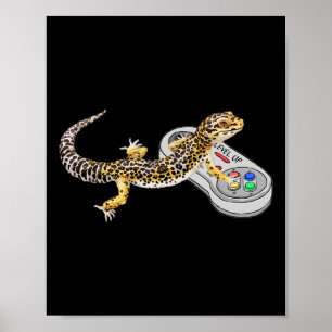Gecko Playing Video Game Lizard & amp; Reptiles Ga Poster