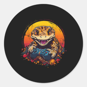 Gecko Playing Video Game Lizard & amp; Reptiles Ga Runder Aufkleber