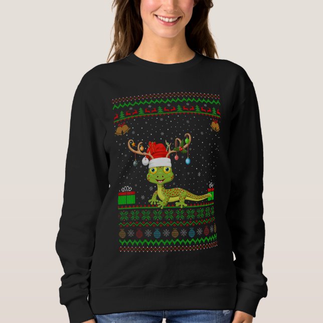 Gecko Reindeer Weihnachtsmannmütze Matching Ugly G Sweatshirt (Vorderseite)
