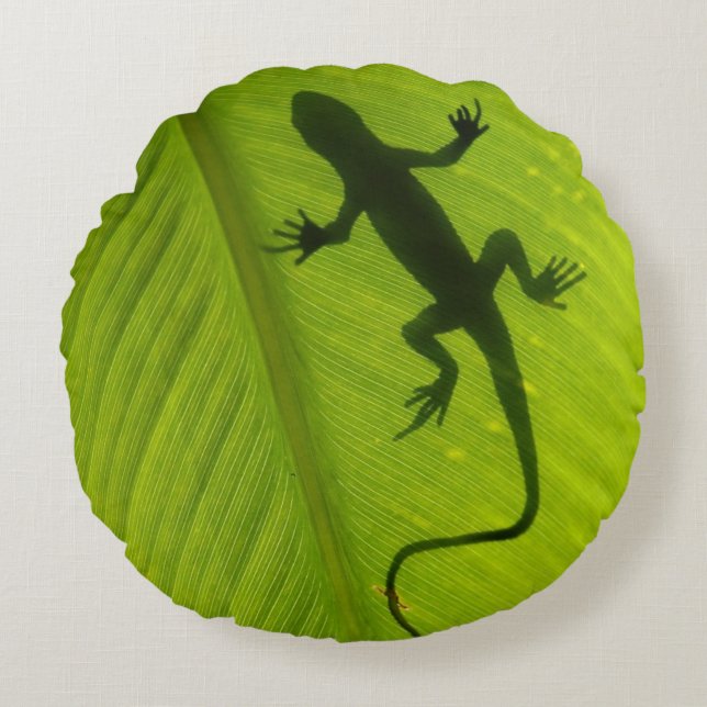 Gecko-Silhouette Rundes Kissen (Vorderseite)