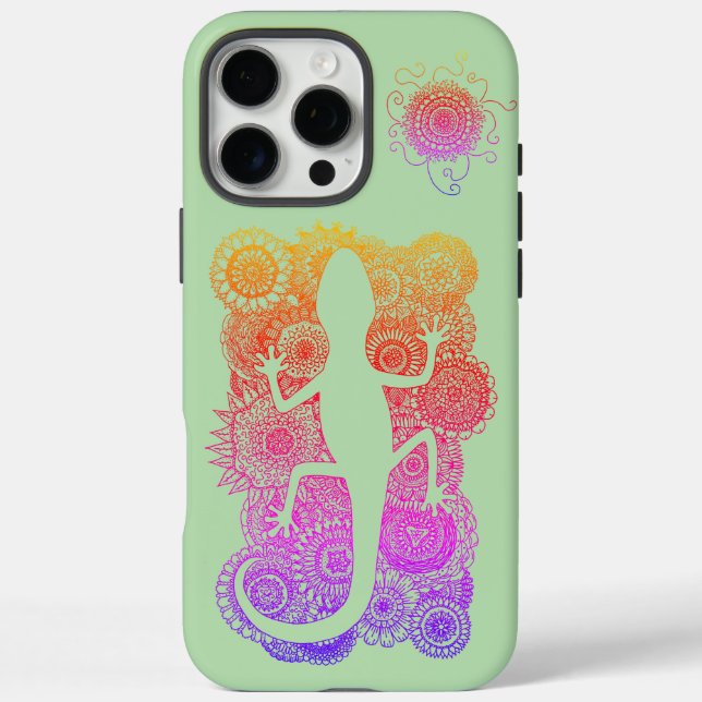 Gecko sitzt auf Mandala Blumen Case-Mate iPhone Hülle (Rückseite)