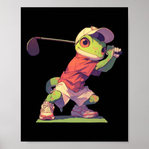 Gecko spielt Golf Lustiger Golfspieler Eidechse Poster