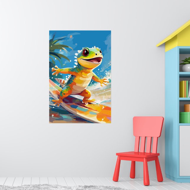 Gecko surfen und die Wellen reiten Poster (Kinderzimmer 1)