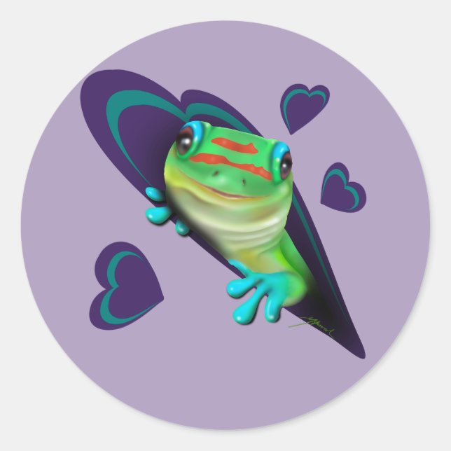 Gecko und Herz Runder Aufkleber (Vorderseite)