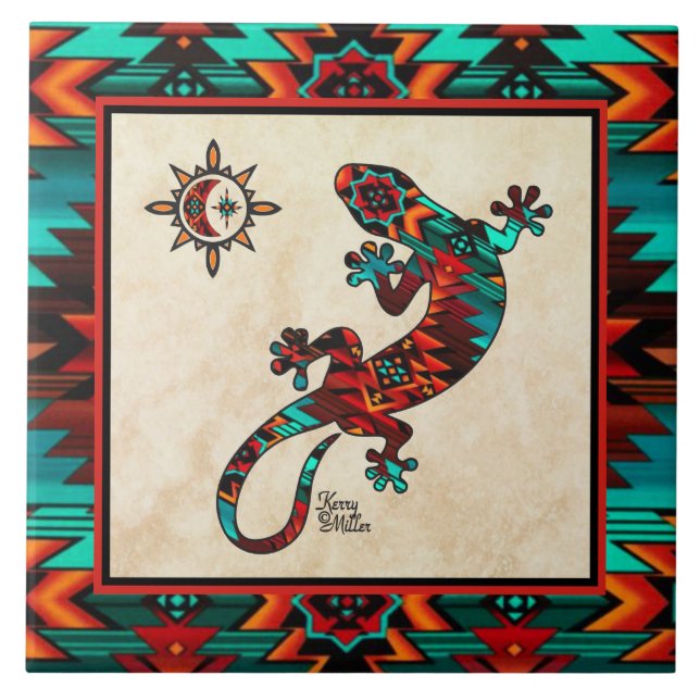 Gecko und Sun Keramik Tile Fliese (Vorderseite)