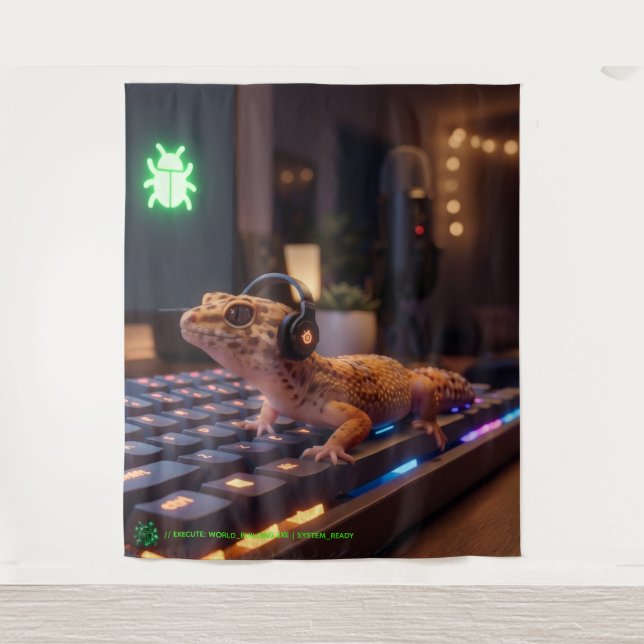 GeckoDev // Cyberpunk-Programmierer-Immersive-Wand Wandteppich (Vorderseite)