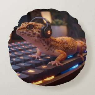 GeckoDev // Cyberpunk-Programmierer-Lendenkissen Rundes Kissen