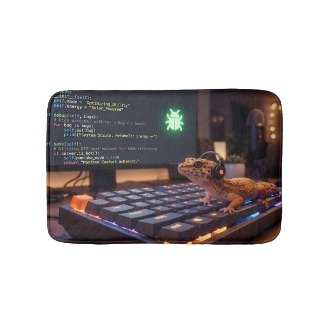 GeckoDev // Cyberpunk-Programmierer Leopardgecko F Badematte (Vorderseite)