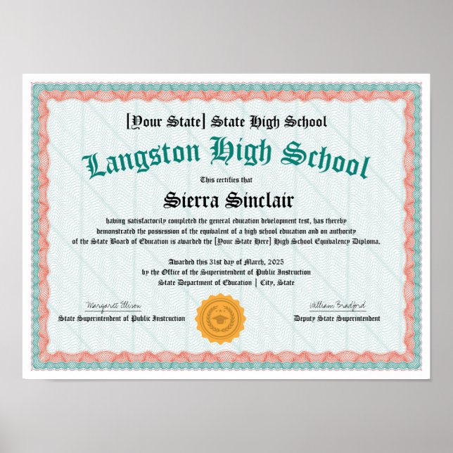 GED General High School Equivalable Diploma Copy Poster (Vorne)