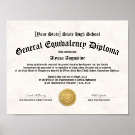GED General High School Equivalable Diploma Copy Poster