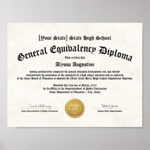GED General High School Equivalable Diploma Copy Poster